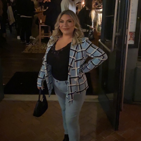 Topshop Light Blue Plaid Blazer - Picture 6 of 7